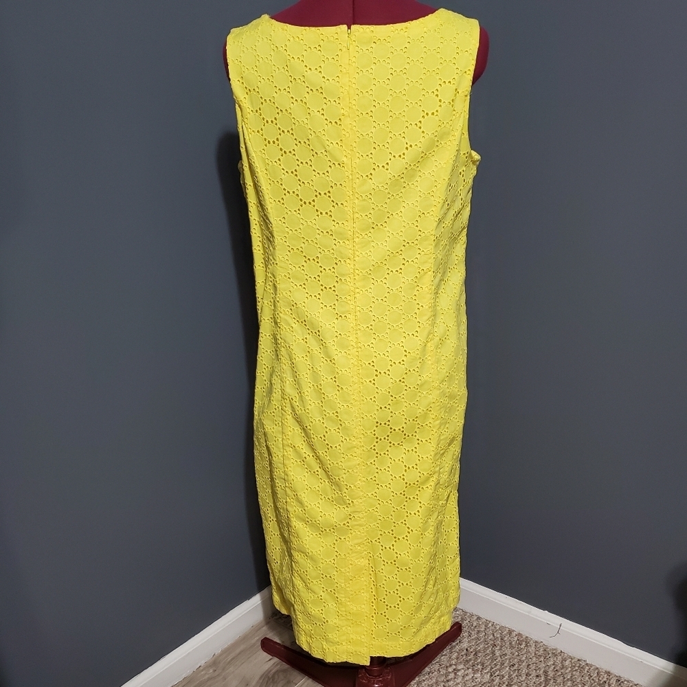 Talbots Yellow Eyelet Sleeveless Sheath Dress 100% Cotton Size 12 - Picture 3 of 5